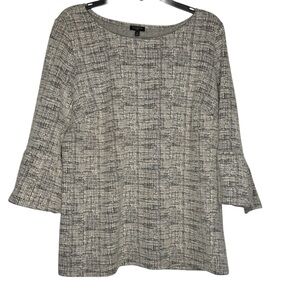 Talbots Blouse Tunic Gray Grey  1X Textured Top Bell Sleeves Boho Cottagecore